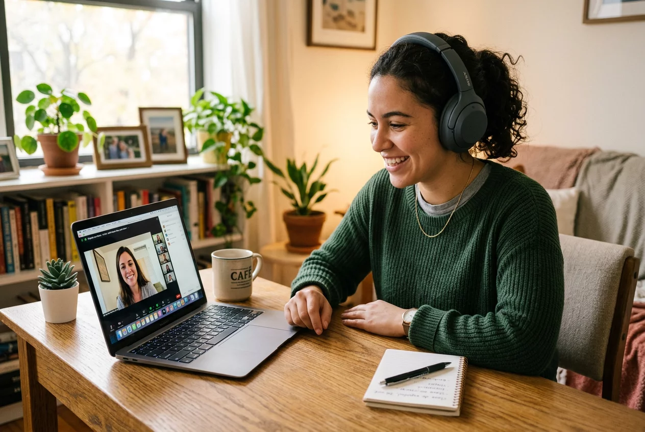 Online lekcja języka na laptopie
